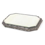 Good Japanese silver mirrored stand embossed with iris by Kuhn & Komor, 52cm x 32.5cm :For Further