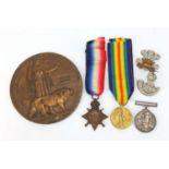 British Military World War I medal group and death plaque awarded to 11678 CPL.W.SIMPSON.DURH.L.I.