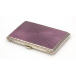 Continental silver and purple guilloche enamel cigarette case, FBR import marks to the interior, 9cm