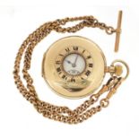 Gentleman's 9ct gold half hunter pocket watch (71.0g) on a 9ct gold watch chain (19.8g), the watch