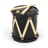 19th century turned wood and ivory Go-to-bed match striker in the form of a drum, 6cm high :For