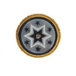 Victorian unmarked gold cameo glass brooch set with a diamond, 1.8cm in diameter, 3.8g :For
