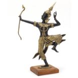 Thai partially gilt patinated bronze goddess, 36cm high :For Further Condition Reports Please