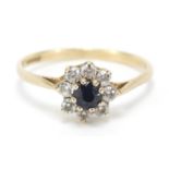 9ct gold sapphire and cubic zirconia flower head ring, size N, 1.4g :For Further Condition Reports