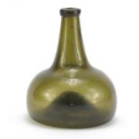 18th century Dutch green glass onion shaped wine bottle, 17cm high :For Further Condition Reports