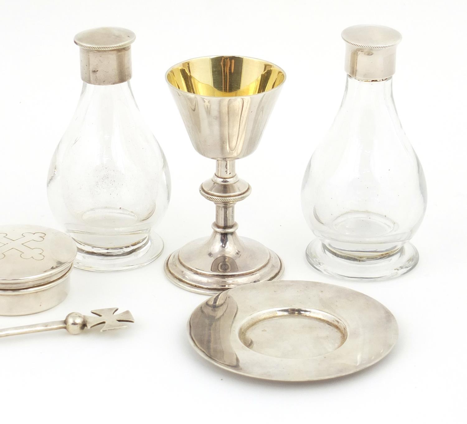 Two travelling holy communion sets, one by William Beardsley, the glass bottles with silver lids, - Image 4 of 7