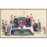 Chinese pith painting of an Emporer and Empress, mounted and framed, 30cm x 19.5cm :For Further
