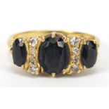 18ct gold sapphire and diamond ring, J & P London 1972, size N, 5.4g :For Further Condition