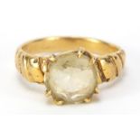 Unmarked gold citrine solitaire ring with rope twist shoulders, size N, 5.2g :For Further