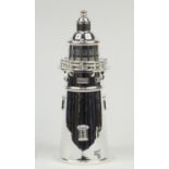 Large silver plated cocktail shaker in the form of a lighthouse, 35.5cm high :For Further