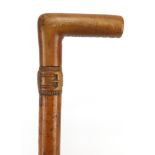 Malacca walking stick with carved belt design collar, 82cm in length :For Further Condition