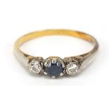 18ct gold sapphire and diamond ring, size L, 1.9g :For Further Condition Reports Please visit Our