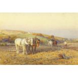 Harold Swanwick 1907 - Harvest scene with work horses, watercolour, framed, 27cm x 18.5cm :For