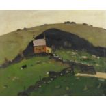 Manner of Kyffin Williams - Welsh landscape, oil onto board, inscribed verso, mounted and framed,