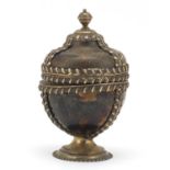 Victorian silver mounted tortoiseshell pot and cover by William Comyns, 12.5cm high :For Further