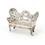 Victorian silver doll's house settee, JW Birmingham 1895, 7.5cm in length, 27.8g :For Further