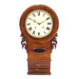 Victorian burr walnut drop dial wall clock with Roman numerals, 75cm in length :For Further