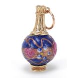 Italian 9ct gold hand painted glass ewer charm, 3.5cm high, 10.6g :For Further Condition Reports