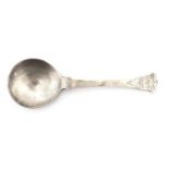 Arts and Crafts silver spoon by A E Jones, the bowl engraved with a wreath, Birmingham 1941, 17cm in