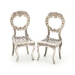 Pair of Victorian doll's house chairs, JW Birmingham 1895, 7.5cm high, 31.0g :For Further