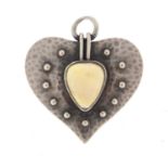 Art and crafts 950 silver love heart pendant by Murrle Bennett and Co, set with a cabochon opal, 2.