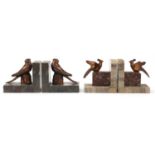 Two pairs of French Art Deco marble and bird design bookends, the largest pair each 13.5cm wide :For