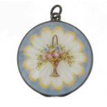 Unmarked silver and guilloche enamel locket, 4cm in diameter, 19.5g :For Further Condition Reports