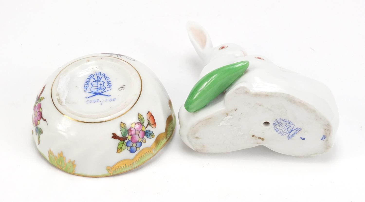 Herend of Hungary porcelain comprising a model of two rabbits, pot and cover and three dishes, the - Image 5 of 7