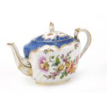 Dresden porcelain fluted teapot, hand painted with flowers, 19cm in length :For Further Condition