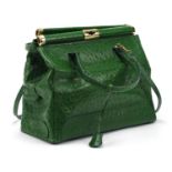 Vintage green ostrich skin handbag, 33cm wide :For Further Condition Reports Please visit Our