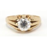 9ct gold clear stone solitaire ring, size V, 4.7g :For Further Condition Reports Please visit Our