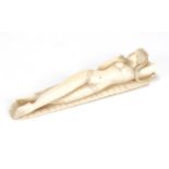 Chinese ivory carving of a deity, 13.5cm in length :For Further Condition Reports Please visit Our