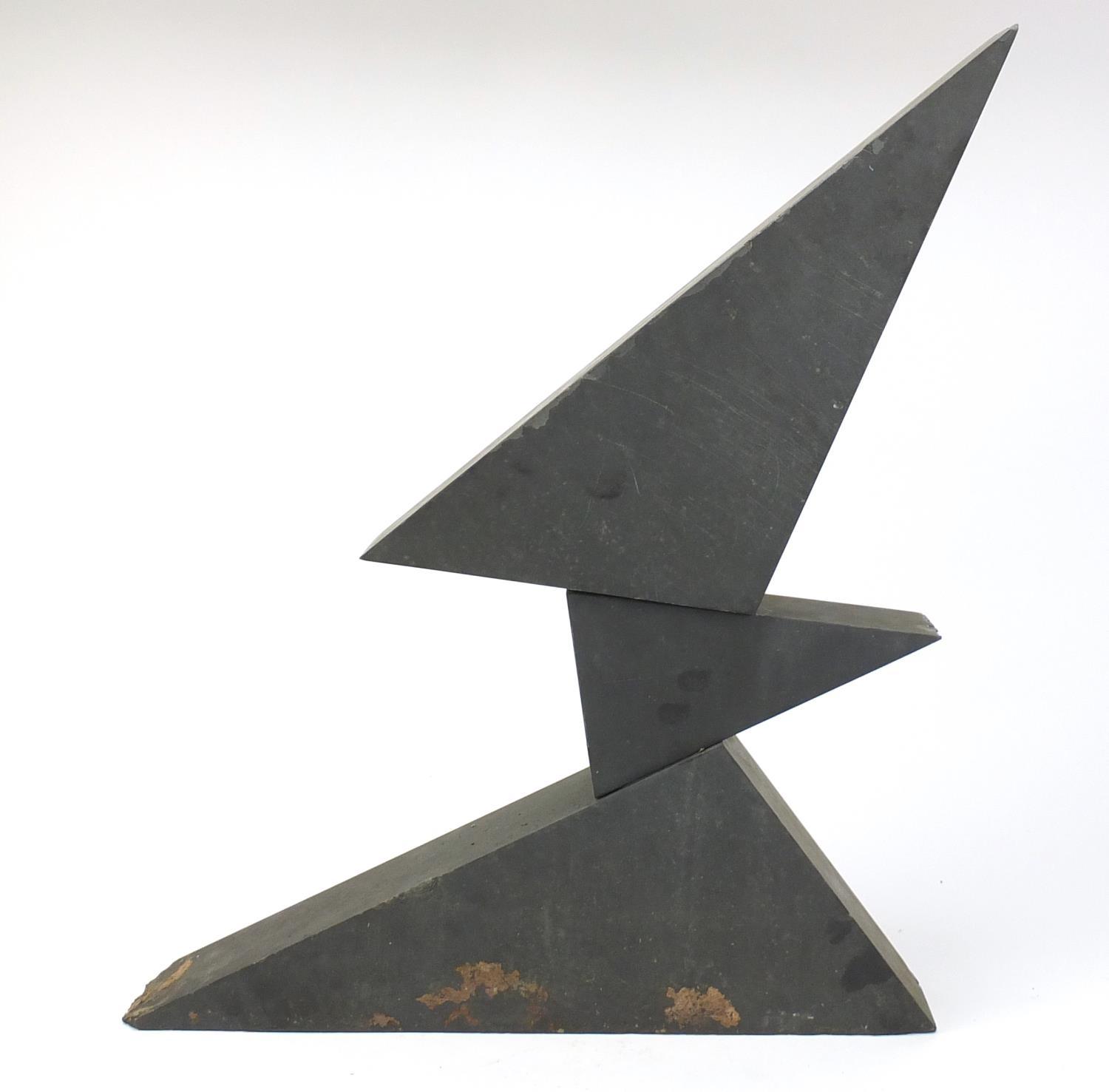 1970's carved black slate three piece sculpture by Victor Anton, 61cm high (PROVENANCE: Given - Image 3 of 5