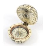 Sailor's style carved bone pocket globe and compass, 7cm in diameter :For Further Condition