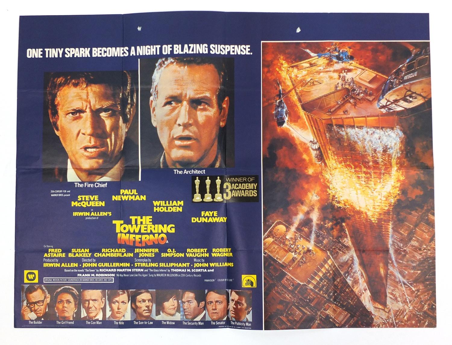 Two vintage The Towering Inferno UK quad film posters and six Warner Bros stills, the posters - Image 12 of 16