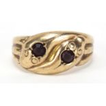 9ct gold serpent ring set with garnets, size M, 2.5g :For Further Condition Reports Please visit Our