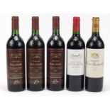 Five bottles of red wine comprising three bottles of 2000 Chateau Bois Malot, 1992 Chateau Haut-