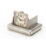 Art Deco silver Tavannes travel watch, 4.5cm wide, 59.4g :For Further Condition Reports Please visit