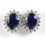 Pair of 14ct white gold sapphire and diamond earrings, 10mm x 8mm, 2.8g :For Further Condition