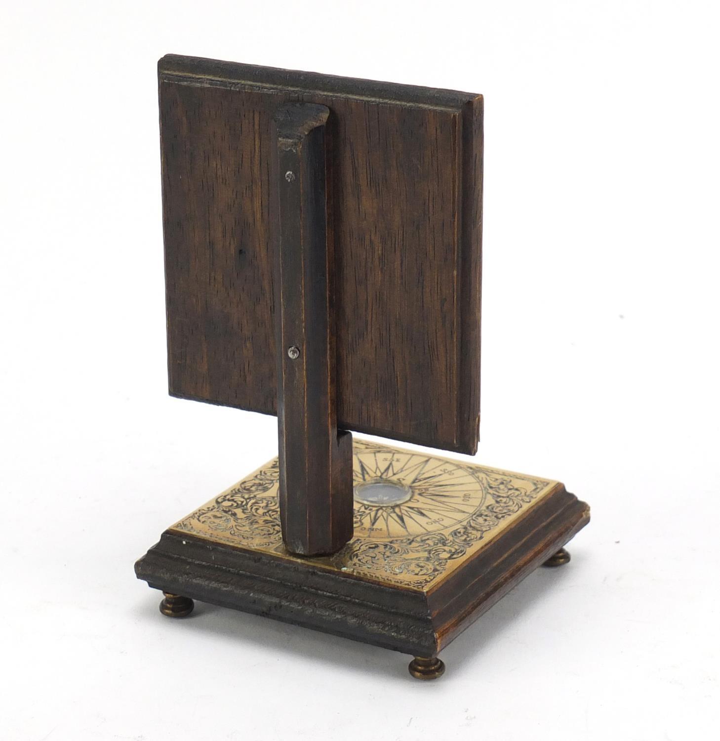 Antique oak backed brass sundial and compass, 15.5cm high :For Further Condition Reports Please - Image 4 of 5