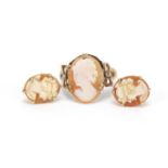 9ct gold cameo ring, size N and a pair of matching earrings, 4.6g :For Further Condition Reports