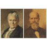 Walter Petersen - Portraits of a lady and gentleman, pair of signed pencil and pastels, details