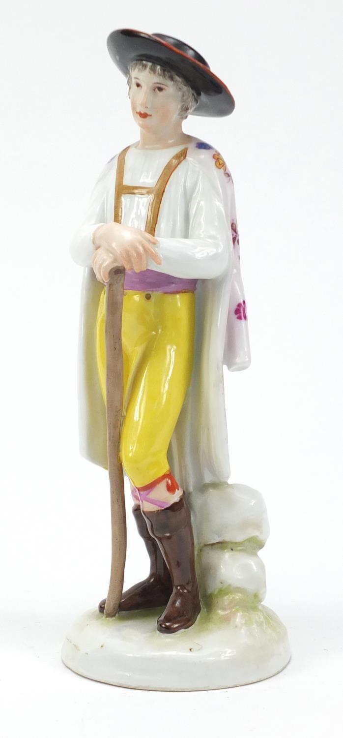 Early Herend hand painted porcelain figure of a shepherd, 25cm high :For Further Condition Reports