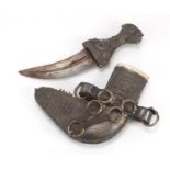 Islamic unmarked silver Jambiya dagger with steel blade, the handle and sheath decorated with