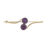 9ct gold Alexandrite crossover bar brooch, 7cm in length, 7.0g :For Further Condition Reports Please
