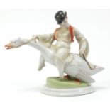Large Herend hand painted porcelain boy on a rooster, 21cm high :For Further Condition Reports