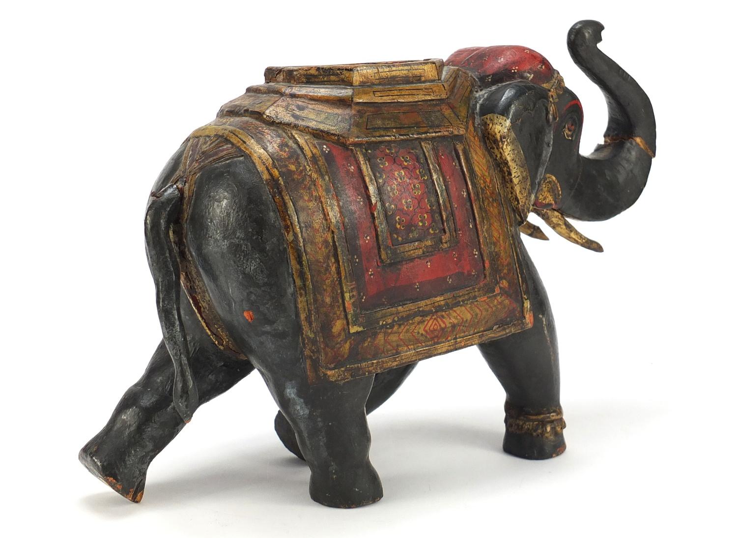 Indian lacquered carved wood elephant, 23cm high :For Further Condition Reports Please visit Our - Image 3 of 4