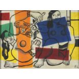 Manner of F Leger - Abstract composition, surreal nude figures, French Impressionist oil on board,