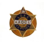 9ct gold and enamel Anglo American oil company lapel pin, set with a diamond, housed in a fitted
