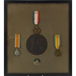 British military World War I trio and death plaque relating to Albert James, the Victory medal